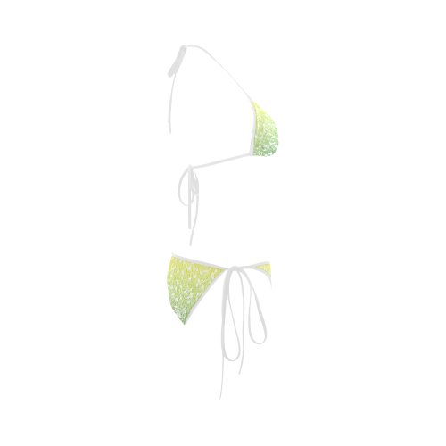 yellow green ombre feathers pattern white Custom Bikini Swimsuit