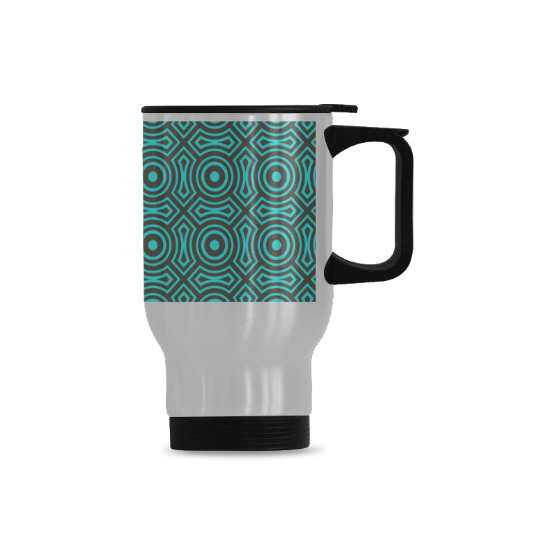 blue geometric pattern Travel Mug (Silver) (14 Oz)