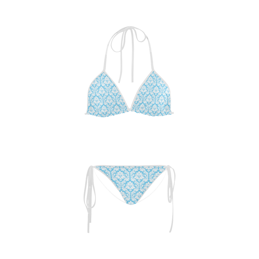 damask pattern bright blue and white Custom Bikini Swimsuit