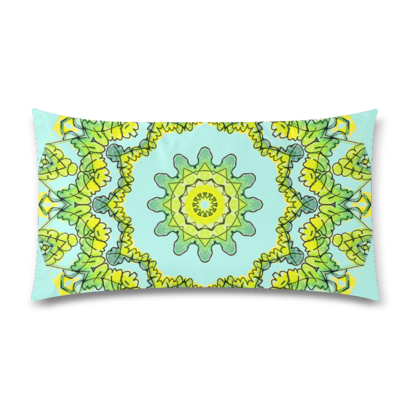 Glowing Green Leaves Flower Arches Star Mandala Teal Custom Rectangle Pillow Case 20"x36" (one side)