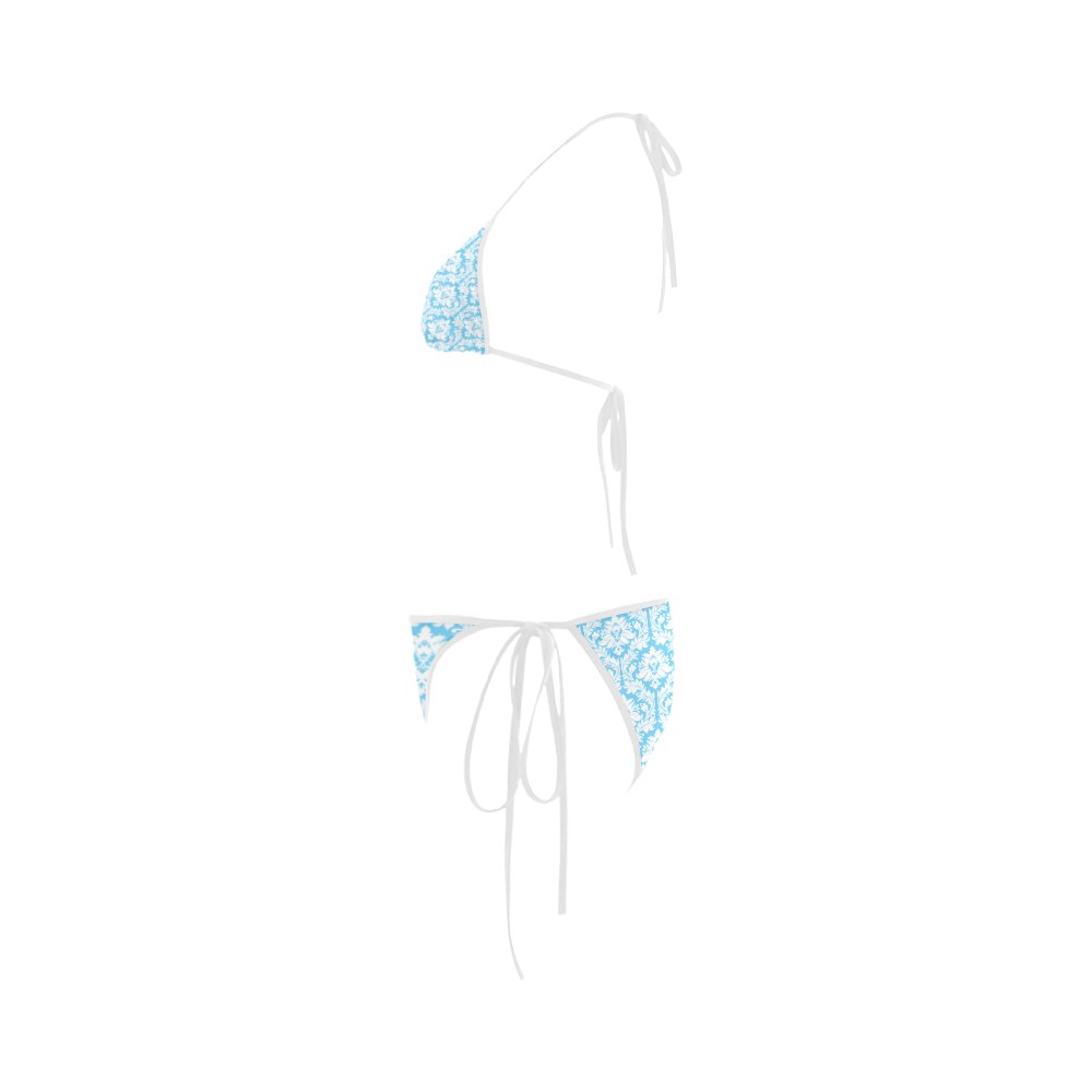 damask pattern bright blue and white Custom Bikini Swimsuit