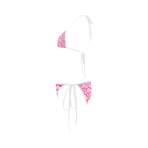 damask pattern hot pink and white Custom Bikini Swimsuit