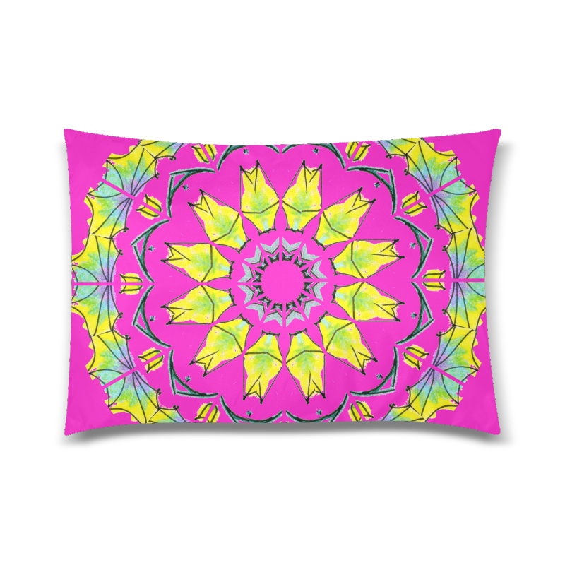 Yellow Green Purple Flowers Leaves Wheel Mandala Magenta Custom Zippered Pillow Case 20"x30" (one side)
