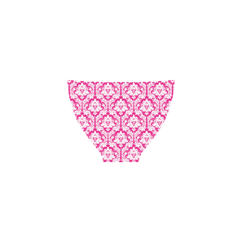 damask pattern hot pink and white Custom Bikini Swimsuit