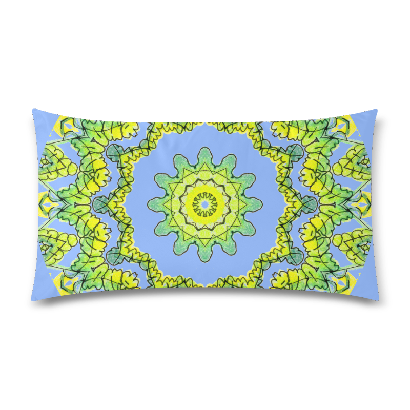 Glowing Green Leaves Flower Arches Star Mandala Periwinkle Custom Rectangle Pillow Case 20"x36" (one side)