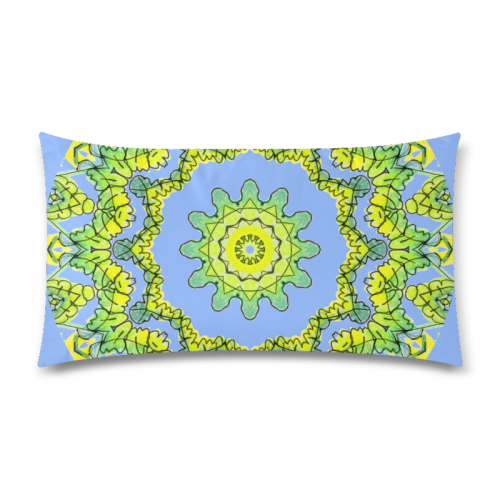 Glowing Green Leaves Flower Arches Star Mandala Periwinkle Custom Rectangle Pillow Case 20"x36" (one side)