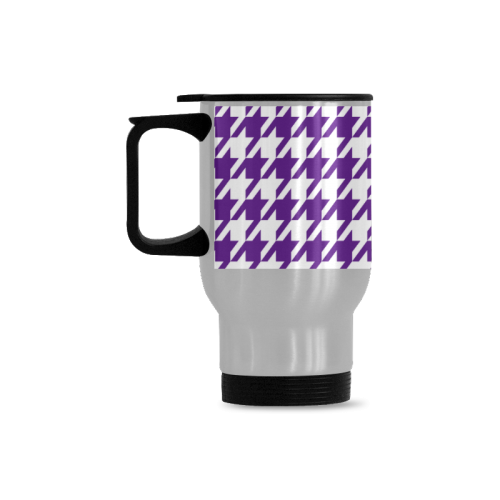 royal purple and white houndstooth classic pattern Travel Mug (Silver) (14 Oz)