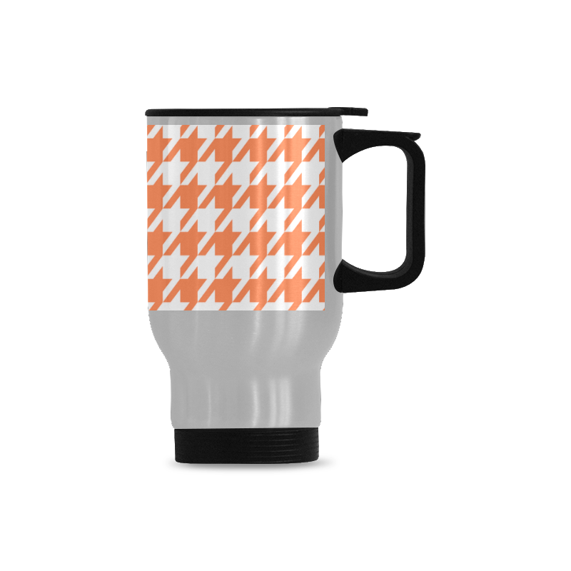 orange and white houndstooth classic pattern Travel Mug (Silver) (14 Oz)