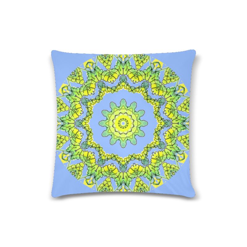 Glowing Green Leaves Flower Arches Star Mandala Periwinkle Custom Zippered Pillow Case 16"x16"(Twin Sides)