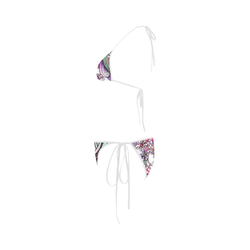 Pink Purple flower drawing Custom Bikini Swimsuit