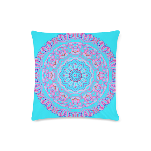Pink Blue Ribbons, Flowers Valentangle Mandala Cyan Custom Zippered Pillow Case 16"x16" (one side)