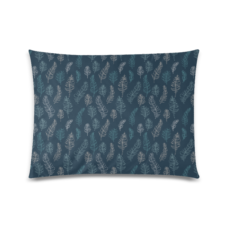 midnight feather leaves whimsical blue pattern midnight Custom Zippered Pillow Case 20"x26"(Twin Sides)