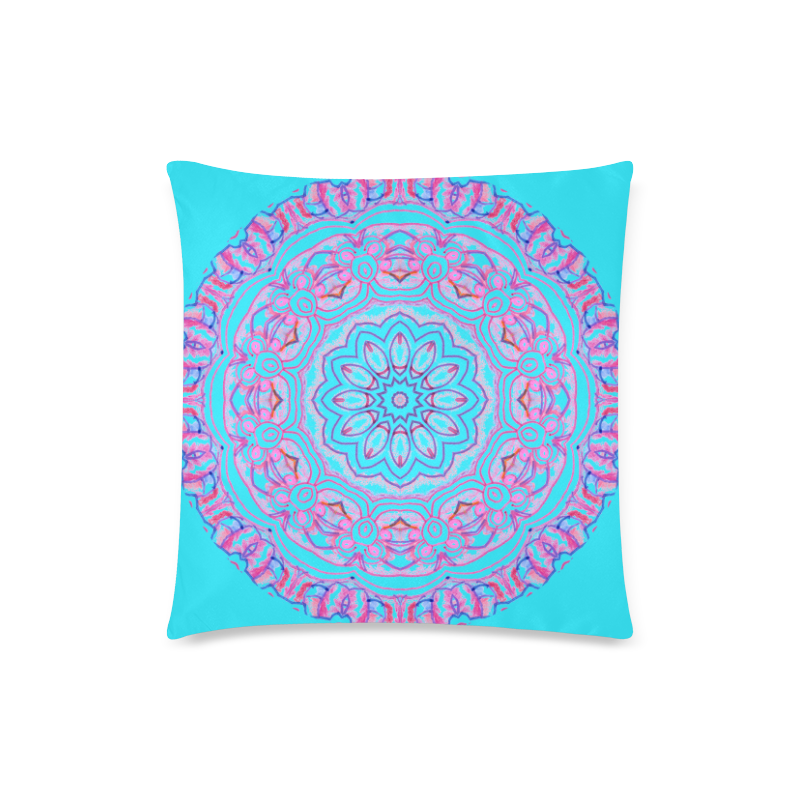Pink Blue Ribbons, Flowers Valentangle Mandala Cyan Custom Zippered Pillow Case 18"x18" (one side)