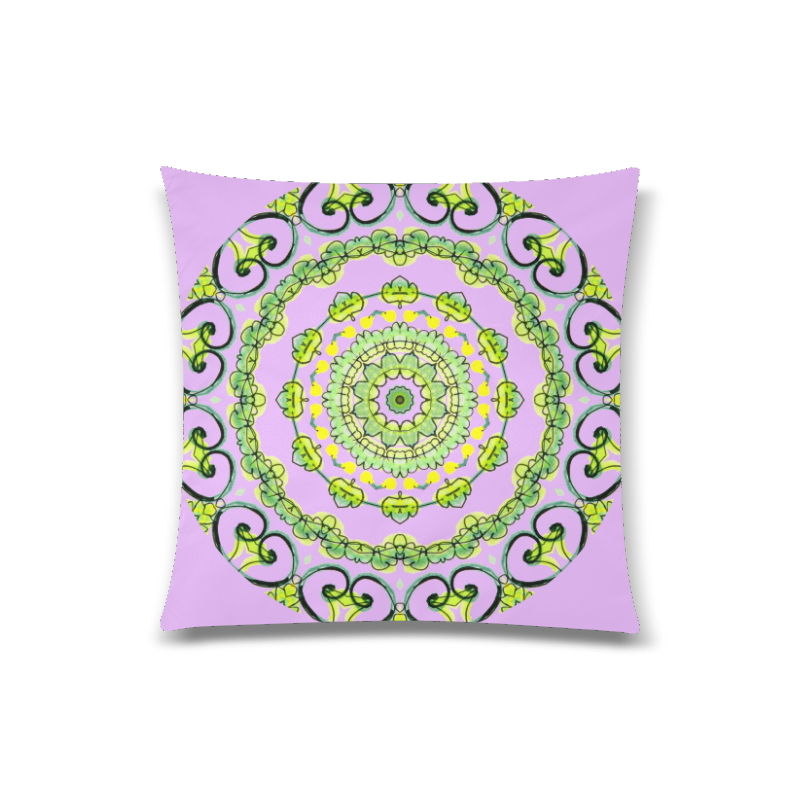 Green Lace Flowers, Leaves Mandala Design Lilac Custom Zippered Pillow Case 20"x20"(Twin Sides)