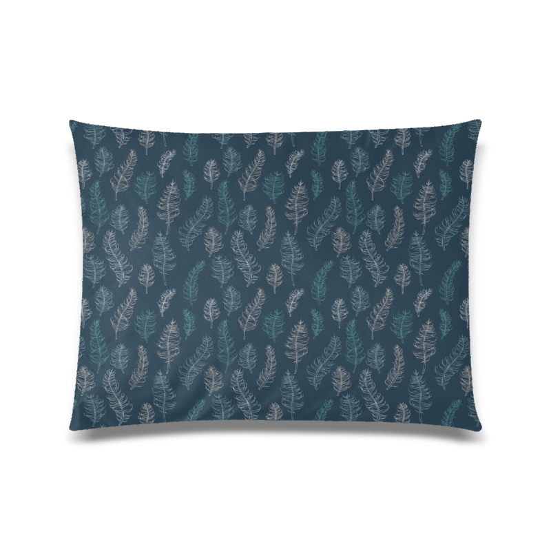 midnight feather leaves whimsical blue pattern midnight Custom Zippered Pillow Case 20"x26"(Twin Sides)