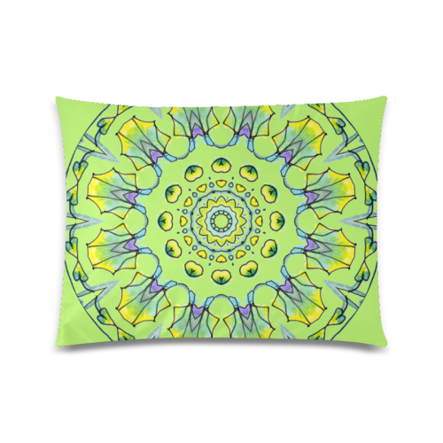 Yellow, Green, Purple Flowers, Leaves Mandala Spring Bud Custom Picture Pillow Case 20"x26" (one side)