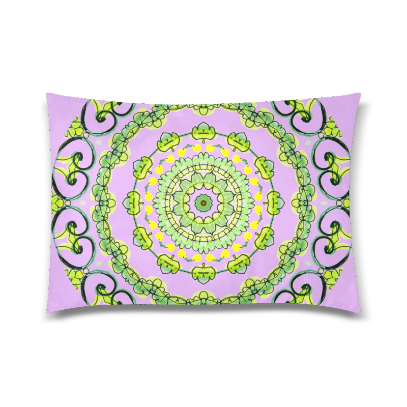 Green Lace Flowers, Leaves Mandala Design Lilac Custom Zippered Pillow Case 20"x30"(Twin Sides)