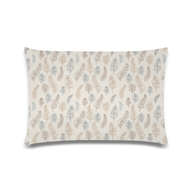 natural brown blue whimsical feather leaves pattern nature Custom Zippered Pillow Case 16"x24"(Twin Sides)