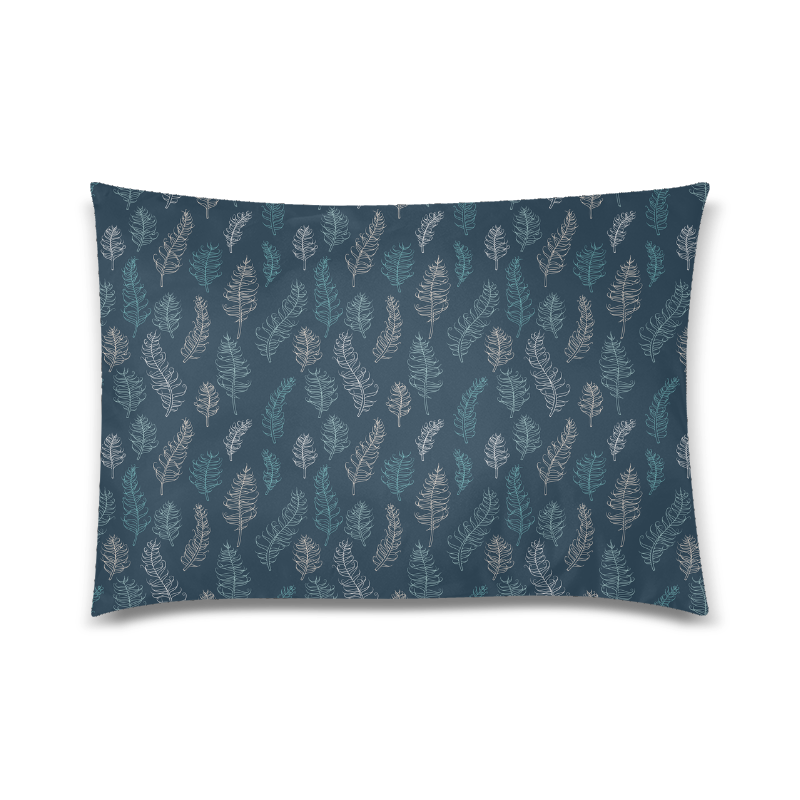 midnight feather leaves whimsical blue pattern midnight Custom Zippered Pillow Case 20"x30"(Twin Sides)