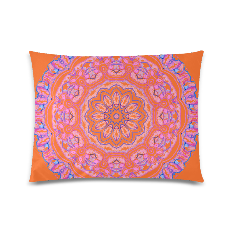 Pink Blue Ribbons, Flowers Valentangle Mandala Orange Custom Zippered Pillow Case 20"x26"(Twin Sides)
