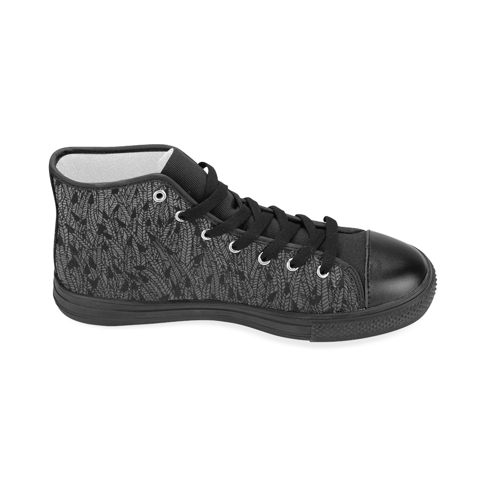 grey ombre feathers pattern black Women's Classic High Top Canvas Shoes (Model 017)