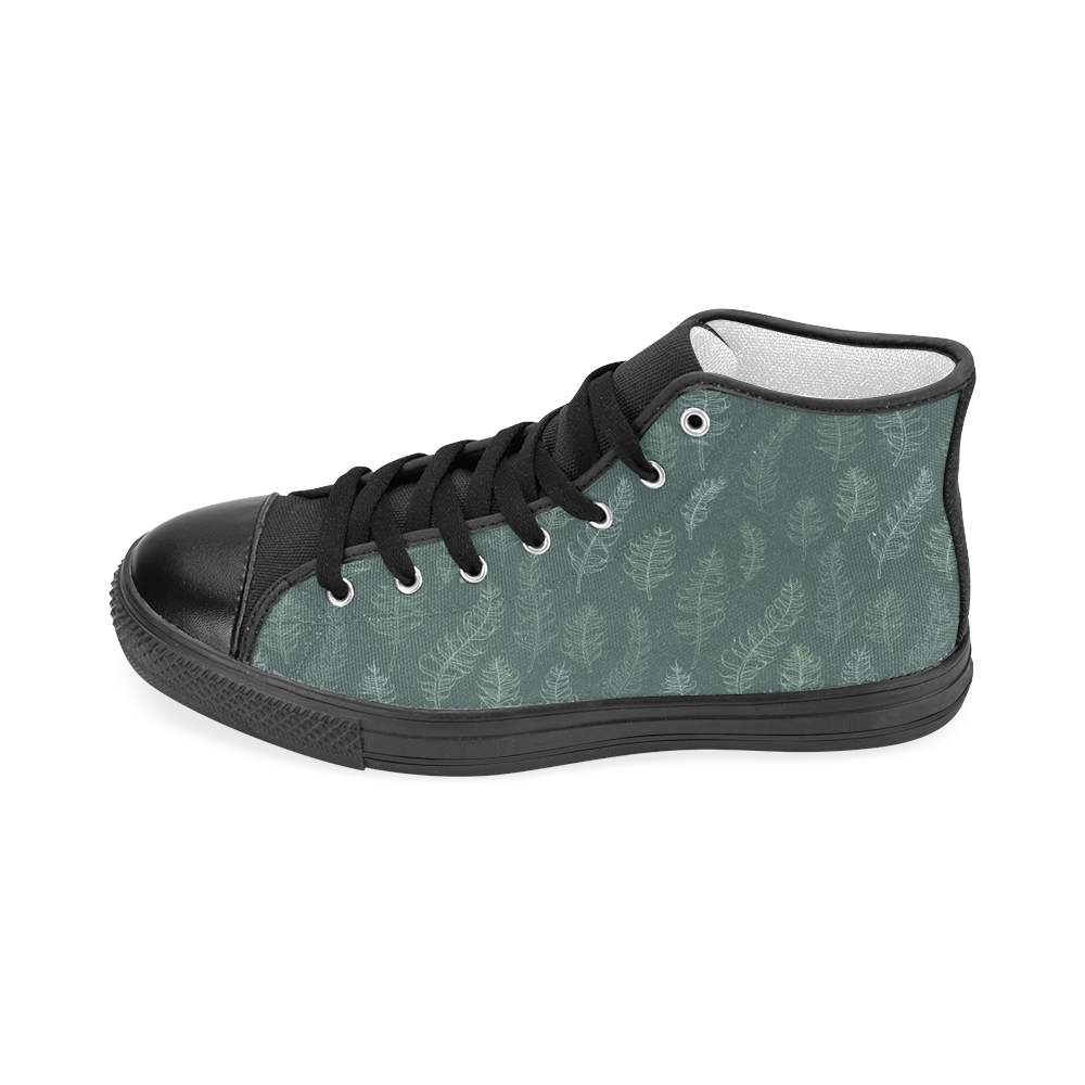 green whimsical feather leaves pattern Women's Classic High Top Canvas Shoes (Model 017)