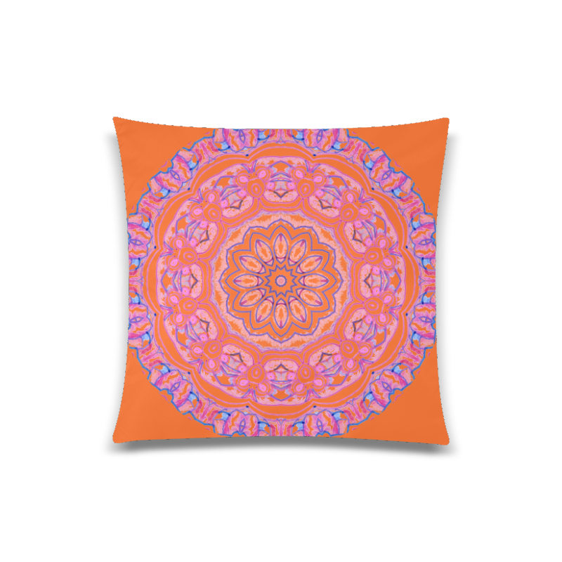 Pink Blue Ribbons, Flowers Valentangle Mandala Orange Custom Zippered Pillow Case 20"x20"(Twin Sides)