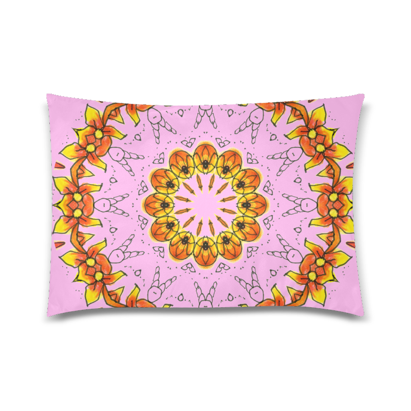 Dancing Orange Yellow Flowers Ladybugs Mandala Raspberry Custom Zippered Pillow Case 20"x30"(Twin Sides)