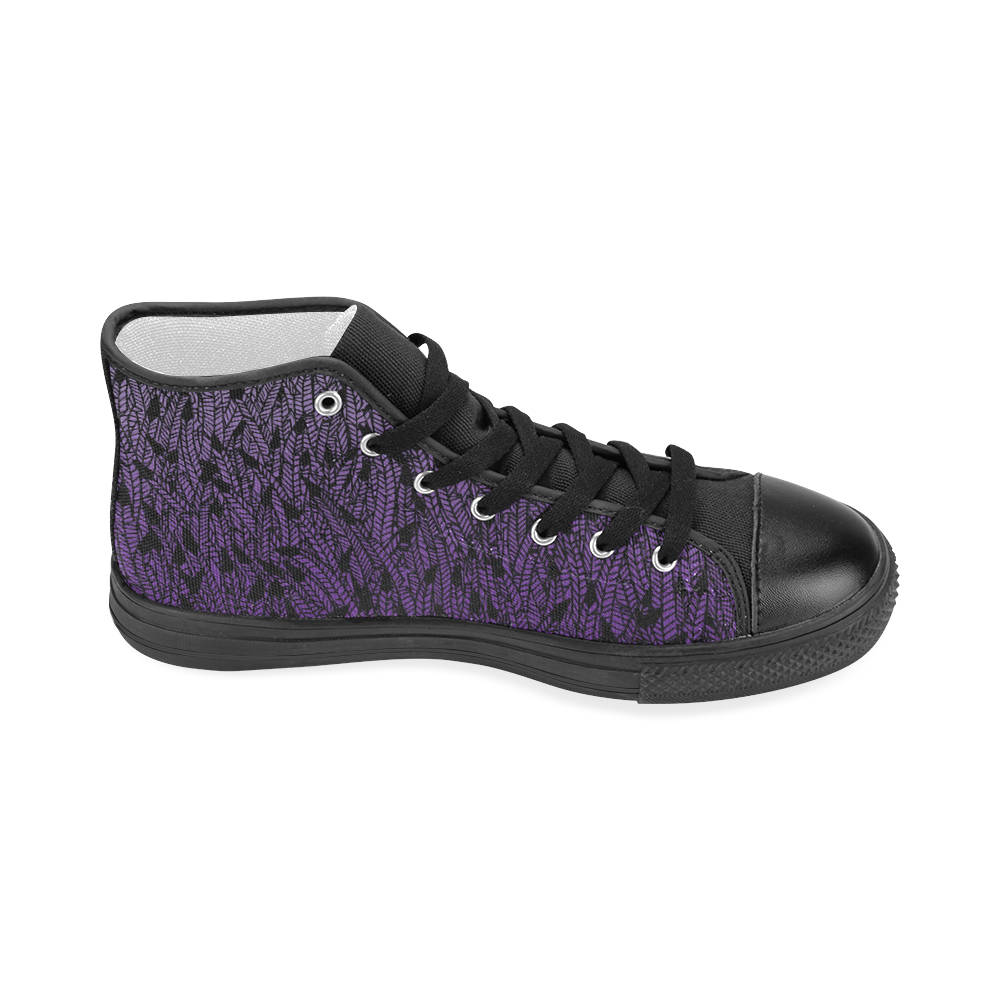 purple ombre feathers pattern black Women's Classic High Top Canvas Shoes (Model 017)
