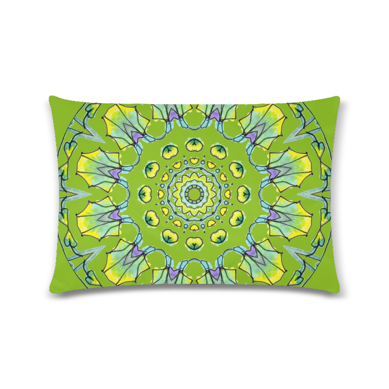 Yellow, Green, Purple Flowers, Leaves Mandala Olive Custom Zippered Pillow Case 16"x24"(Twin Sides)
