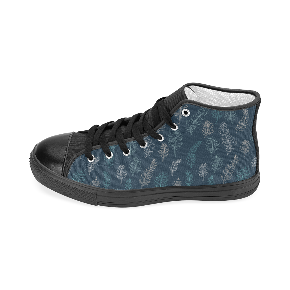 midnight feather leaves whimsical blue pattern Women's Classic High Top Canvas Shoes (Model 017)