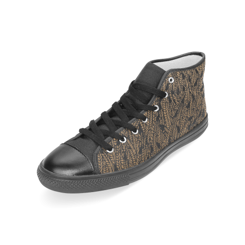 brown ombre feathers pattern black Women's Classic High Top Canvas Shoes (Model 017)