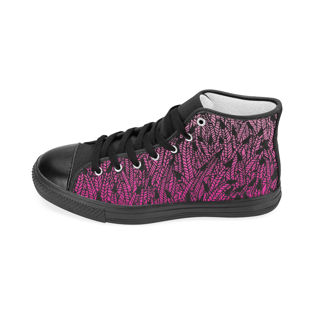 pink ombre feathers pattern black Women's Classic High Top Canvas Shoes (Model 017)