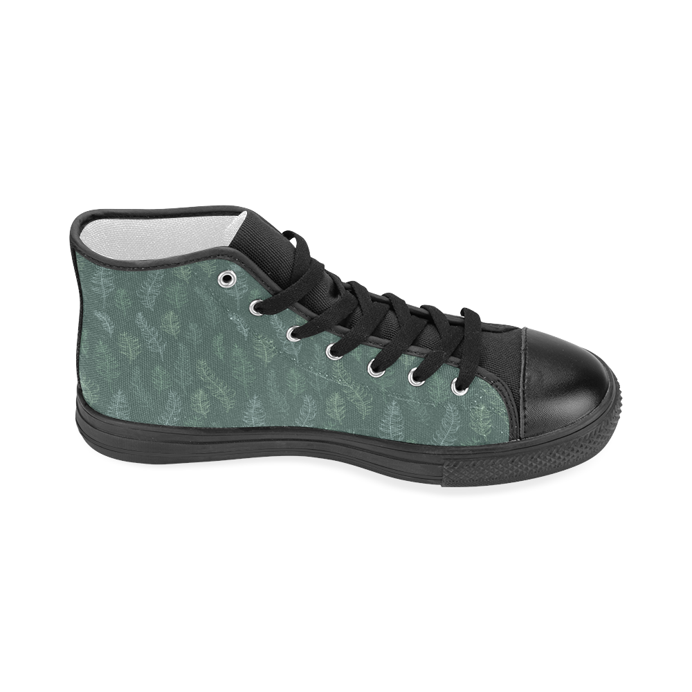 green whimsical feather leaves pattern Women's Classic High Top Canvas Shoes (Model 017)