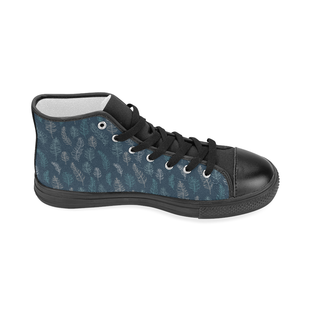midnight feather leaves whimsical blue pattern Women's Classic High Top Canvas Shoes (Model 017)
