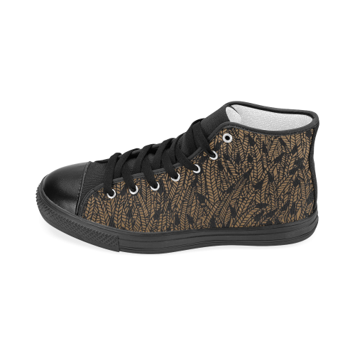 brown ombre feathers pattern black Women's Classic High Top Canvas Shoes (Model 017)