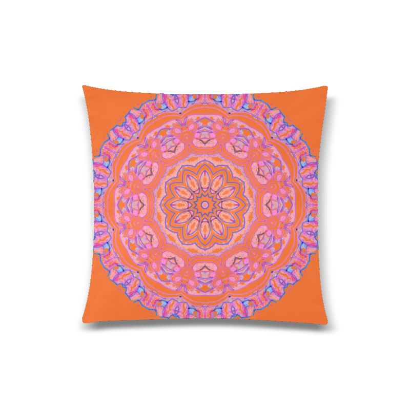 Pink Blue Ribbons, Flowers Valentangle Mandala Orange Custom Zippered Pillow Case 20"x20"(Twin Sides)