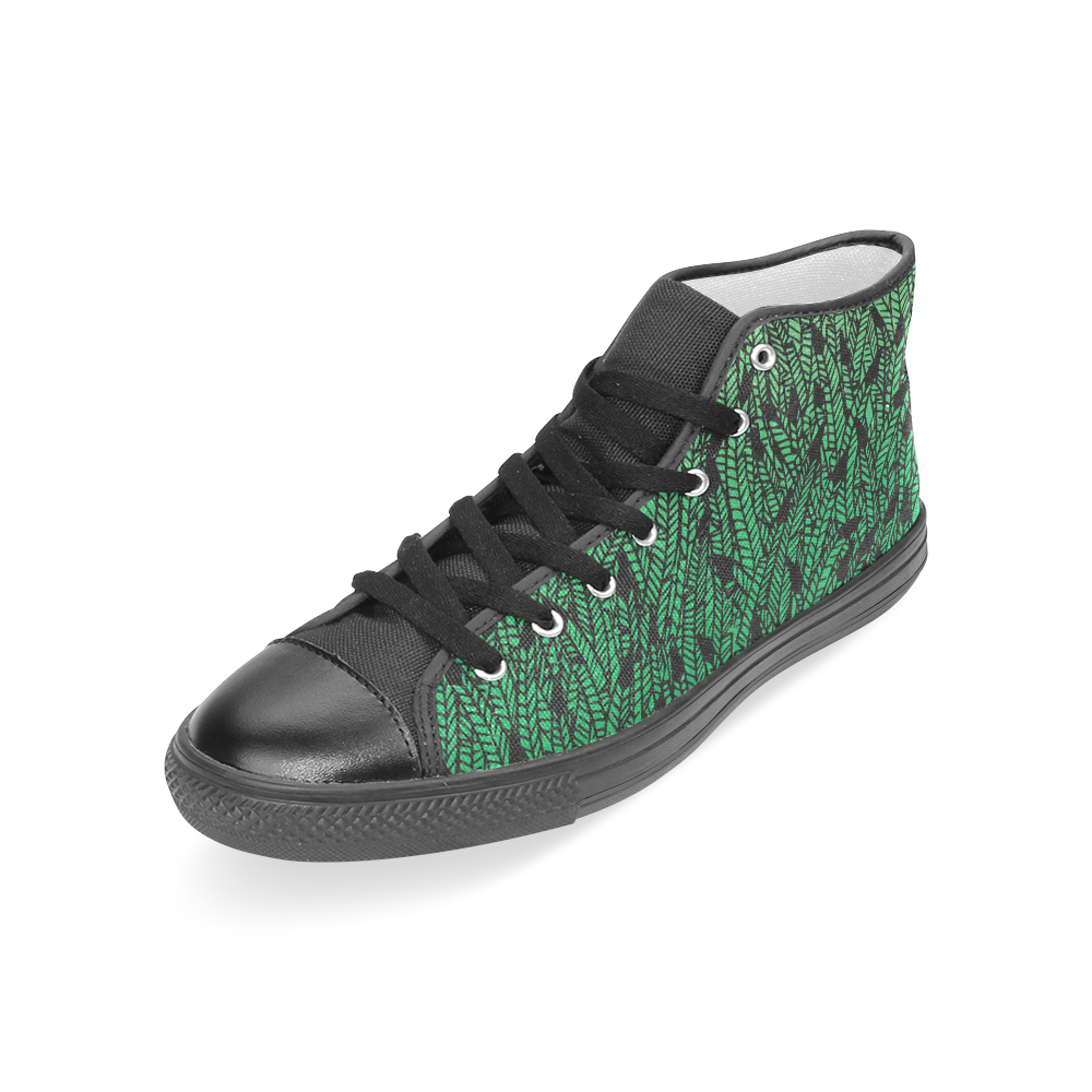 green ombre feathers pattern black Women's Classic High Top Canvas Shoes (Model 017)