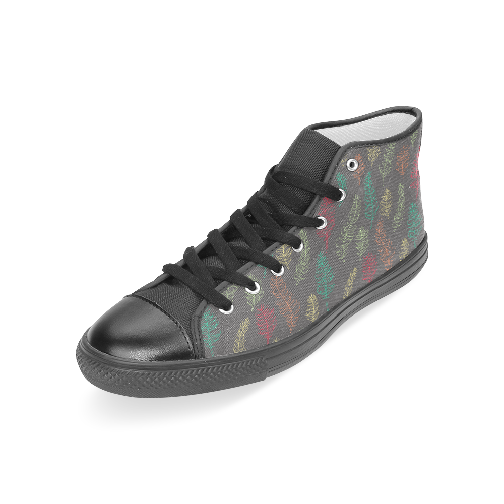 green orange red feather leaves on grey Women's Classic High Top Canvas Shoes (Model 017)
