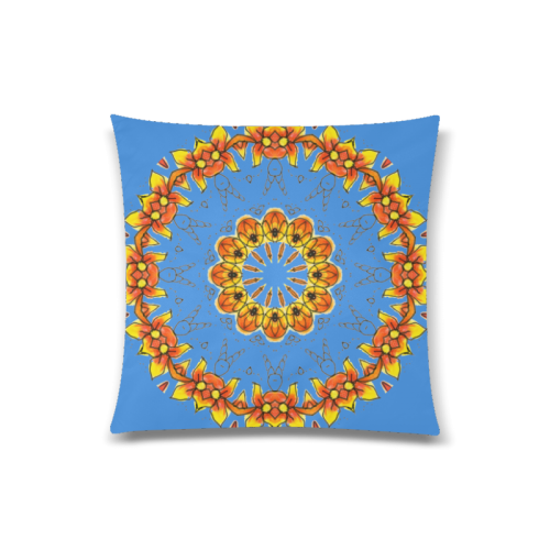 Dancing Orange Yellow Flowers Ladybugs Mandala Blue Custom Zippered Pillow Case 20"x20"(Twin Sides)