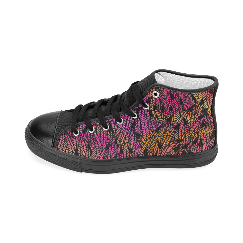 pink yellow black feather pattern Women's Classic High Top Canvas Shoes (Model 017)