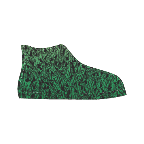 green ombre feathers pattern black Women's Classic High Top Canvas Shoes (Model 017)