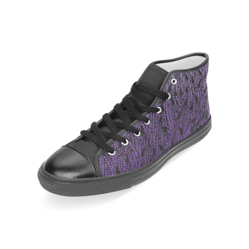 purple ombre feathers pattern black Women's Classic High Top Canvas Shoes (Model 017)