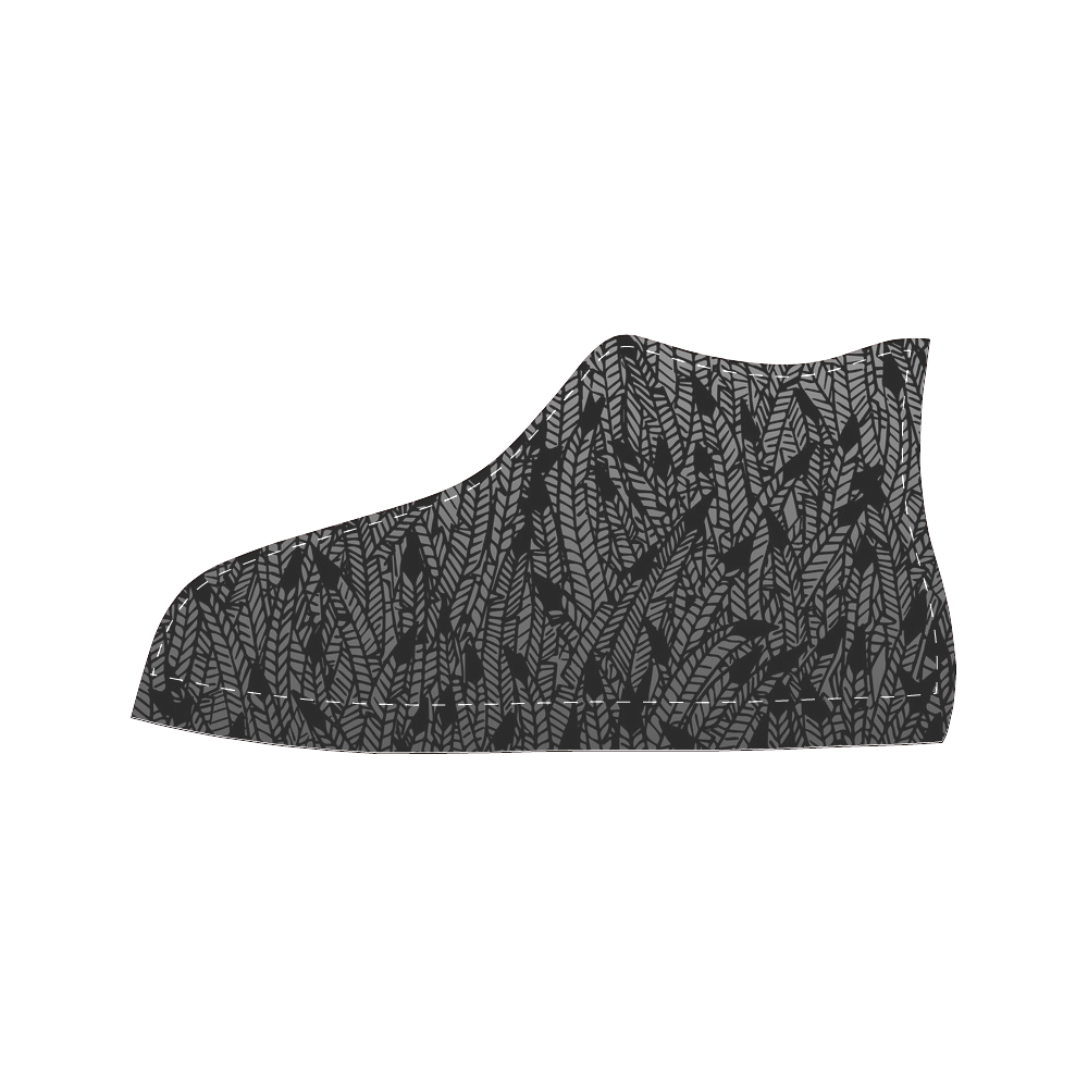 grey ombre feathers pattern black Women's Classic High Top Canvas Shoes (Model 017)