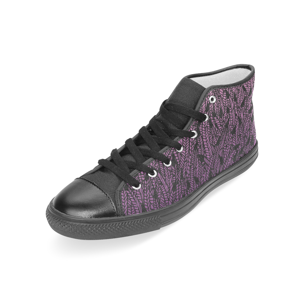 pink purple ombre feather pattern black Women's Classic High Top Canvas Shoes (Model 017)