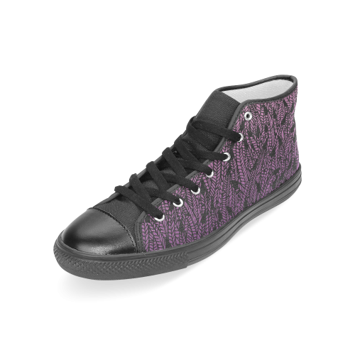 pink purple ombre feather pattern black Women's Classic High Top Canvas Shoes (Model 017)