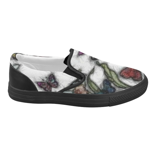 Butterflies and Flowers Women's Slip-on Canvas Shoes (Model 019)
