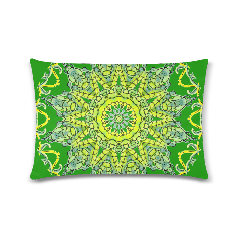 Lime Green Yellow Leaves Star Matrix Mandala Green Custom Zippered Pillow Case 16"x24"(Twin Sides)
