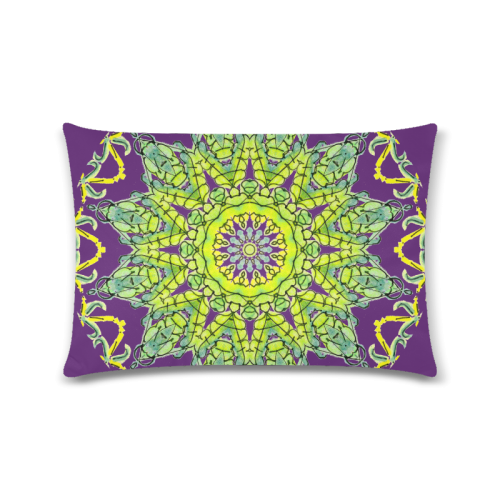 Lime Green Yellow Leaves Star Matrix Mandala Plum Purple Custom Zippered Pillow Case 16"x24"(Twin Sides)