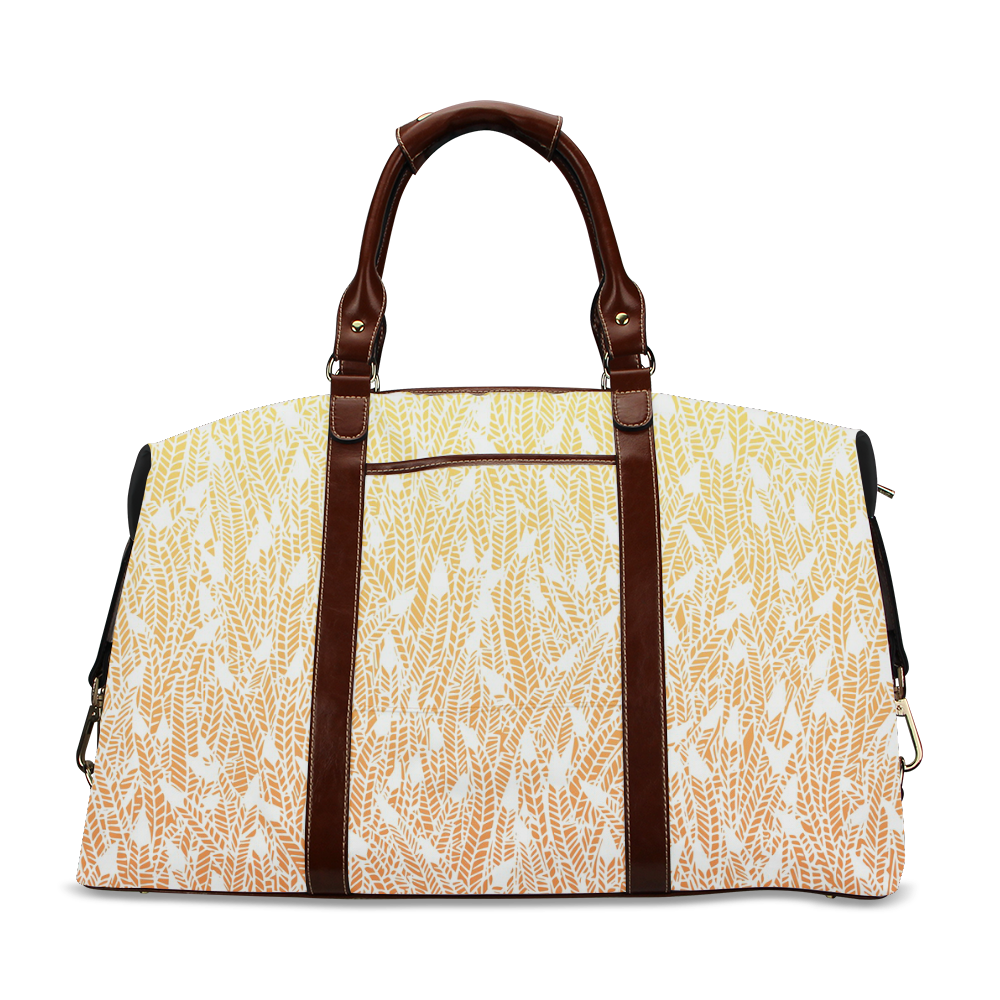 yellow orange ombre feather pattern white Classic Travel Bag (Model 1643)